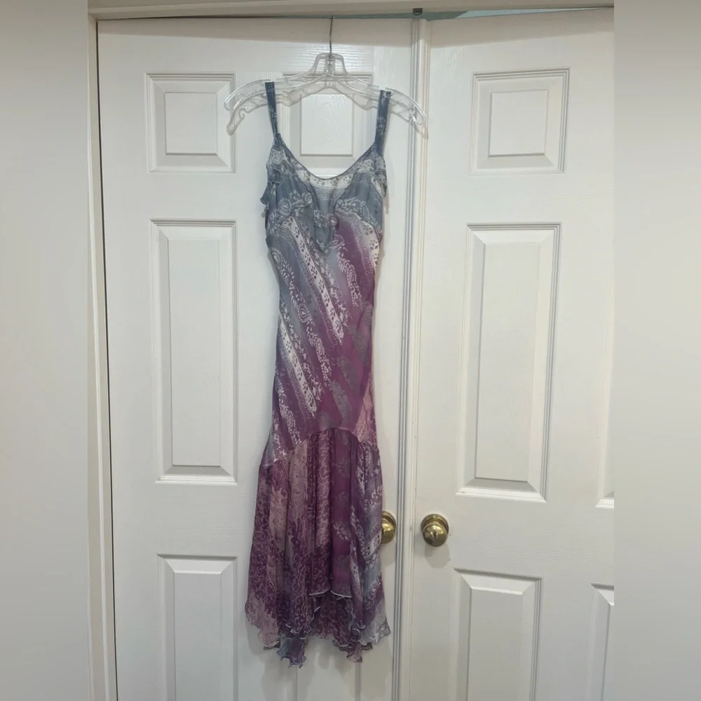 RANGOON SILK HANDKERCHIEF MULTI PRINT Resort floral midi guest Dress small - Picture 9 of 16
